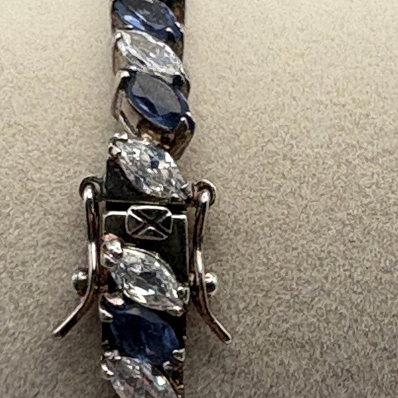 Elegant Sterling Silver and Blue Rhinestone/Crystal Bracelet Marked 925 - Picture 3 of 9
